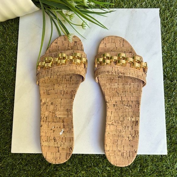 Veronica Beard Eni Chain-Trimmed Cork Slides 6.5 New - Picture 6 of 16